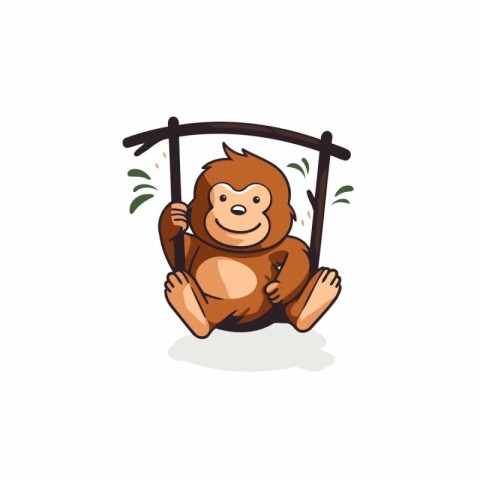 Cute monkey swinging on swing isolated on white background. Vect