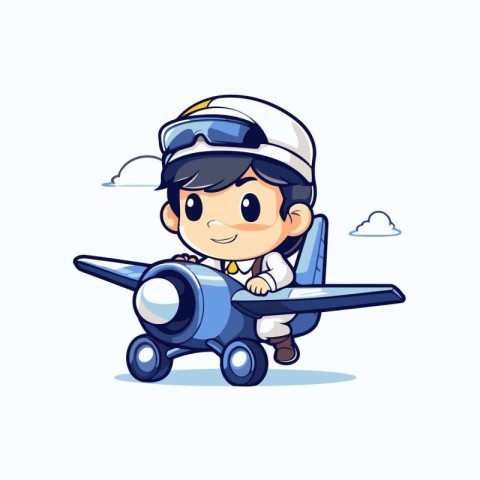 Airplane pilot boy cartoon character. Vector illustration isolat