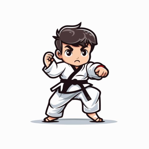 Cartoon karate boy on white background. Vector illustration in c