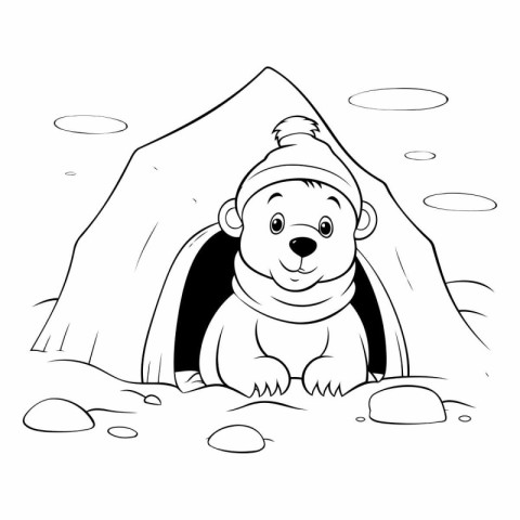 Illustration of a Polar Bear in an igloo. Coloring book for chil