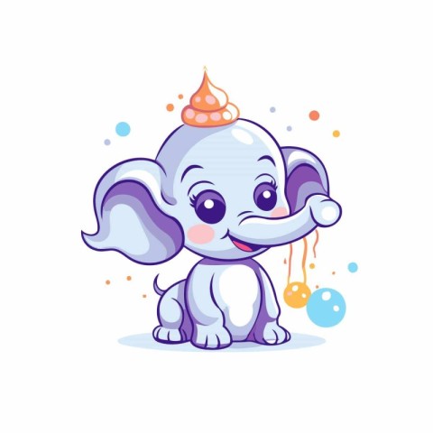 Cute baby elephant with birthday cake. Vector illustration isola