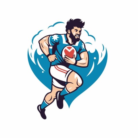 Rugby player running with ball. Vector illustration on white bac