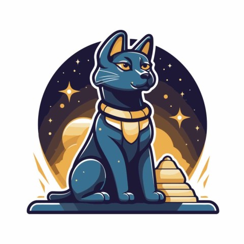 Cat in the starry sky. Vector illustration in cartoon style.