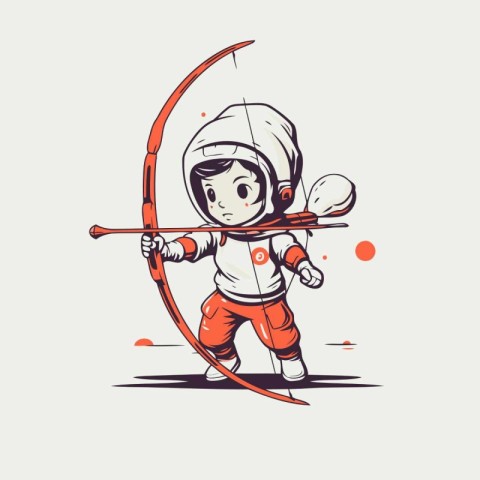 Astronaut in spacesuit with bow and arrow. vector illustration.