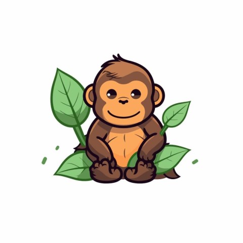 Cute monkey with leaves. Vector illustration isolated on white b