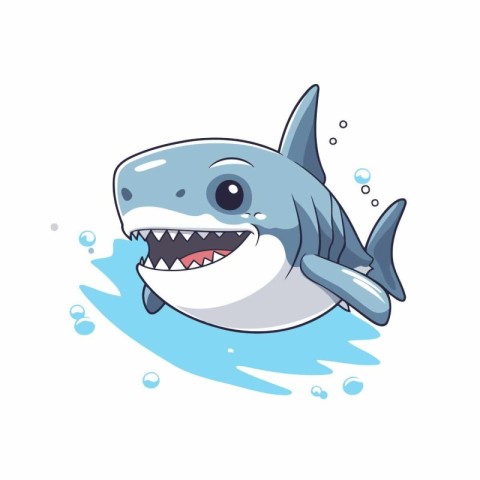 Cute cartoon shark. Vector illustration isolated on a white back