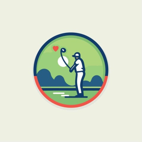 Golf player with a ball on the golf course. Vector illustration