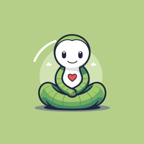 Cute caterpillar with heart on green background. Vector illustra