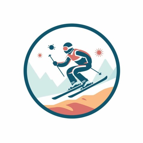 Cross-country skiing. Icon of skier in helmet and goggles skiing