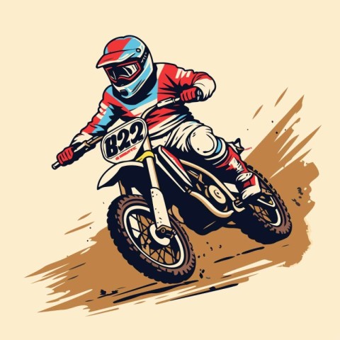 Motocross rider on the race. Vector illustration in retro style.