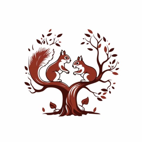 Cute squirrels on a tree. Vector illustration for your design