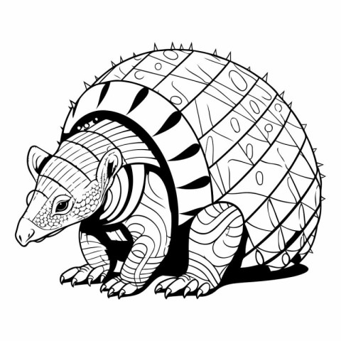 Black and white vector image of an armadillo. Isolated on a whit