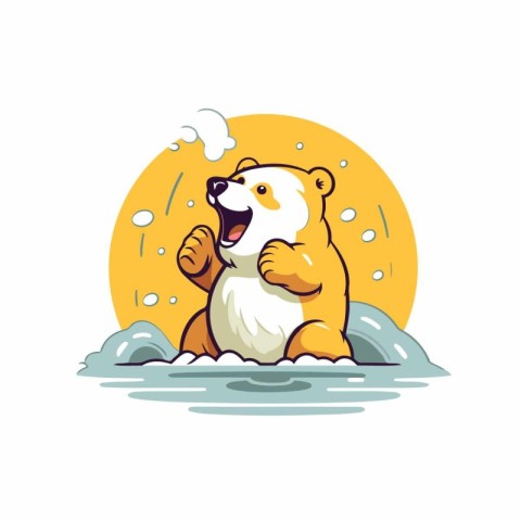 Polar bear in the sea. Vector illustration on white background.