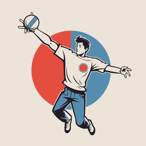 Illustration of a rugby player jumping with ball viewed from fro