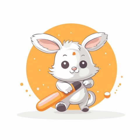 Cute rabbit with baseball bat. Vector illustration in cartoon st