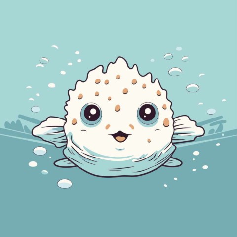 Cute cartoon pufferfish. Vector illustration in cartoon style.