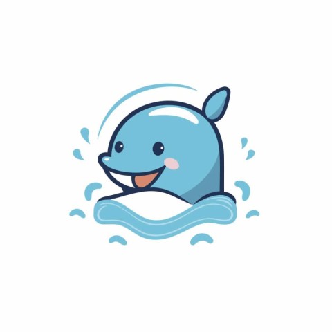 Cute whale swimming on the wave. Vector illustration in cartoon