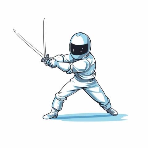 Astronaut with a sword in his hand. Vector illustration.