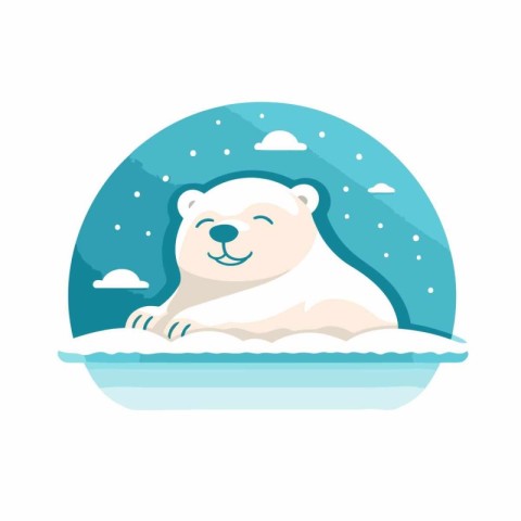 Polar bear in the snow. Vector illustration in flat style.