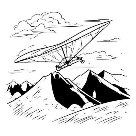 Hang glider flying in the mountains. sketch vector illustration.