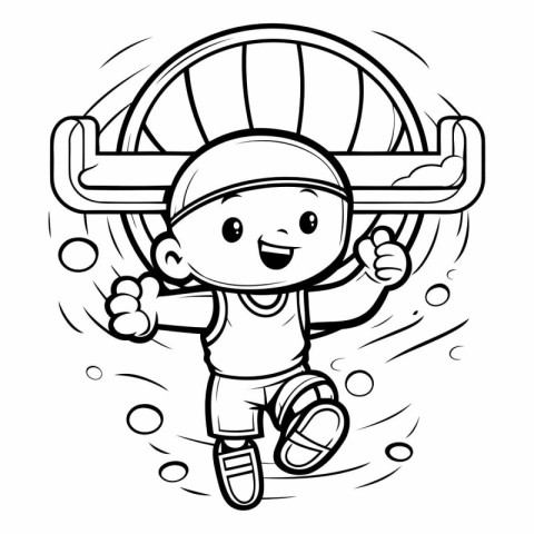 Illustration of a Kid Boy Wearing a Baseball Gear and Running