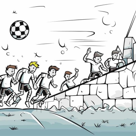 Cartoon Illustration of Kids Playing Soccer or Football Game on