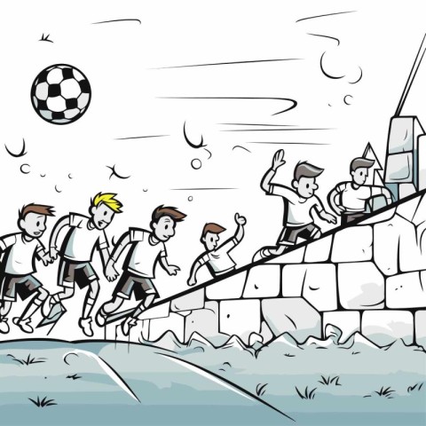 Cartoon Illustration of Kids Playing Soccer or Football Game on