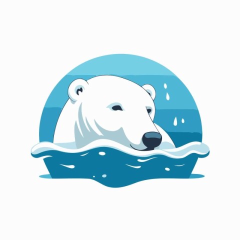 Polar bear swimming in the sea. Vector illustration in flat styl