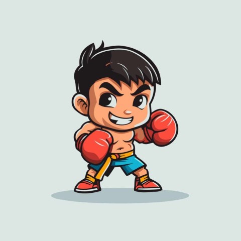 Boxing Kid Cartoon Mascot Character Vector Illustration Design.