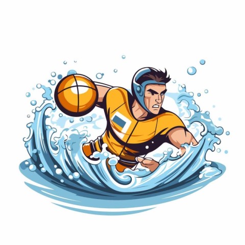 Basketball player jumping with ball in the water. Vector illustr