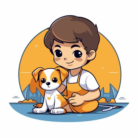 Cute boy with dog cartoon icon vector illustration graphic desig