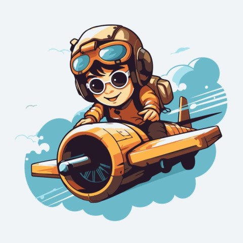 Vector illustration of a cute cartoon pilot in aviator helmet an