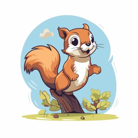 Squirrel on the tree. Vector illustration of a cute animal.