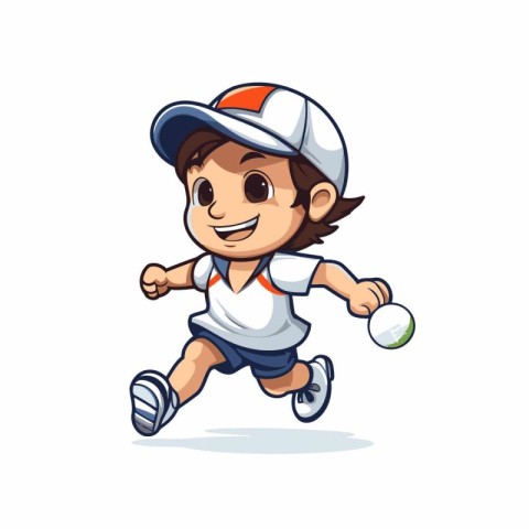 Cartoon baseball player running with ball isolated on white back