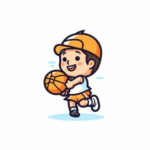 Cute little boy playing basketball. Vector illustration in carto