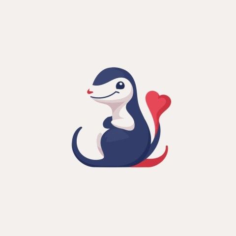 Cute penguin with heart icon. Vector illustration in flat style