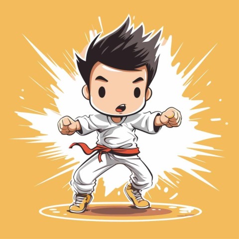 Taekwondo boy cartoon vector illustration. Karate boy in kimono