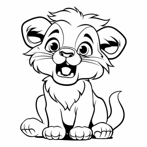 Lion - Black and White Cartoon Illustration. Educational Game fo