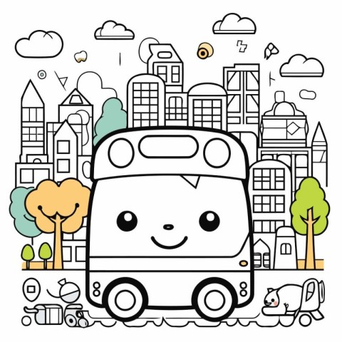 Cute train in the city. Vector illustration for your design.