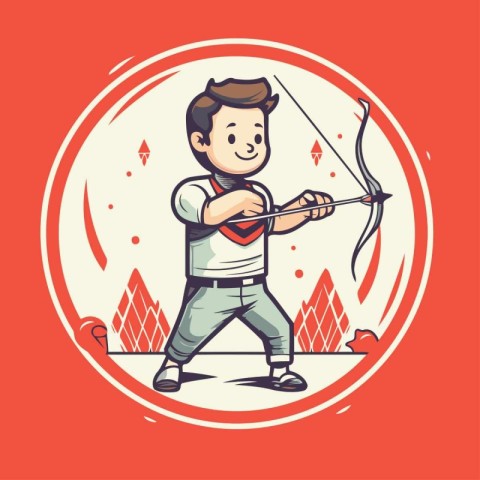 Archery boy with bow and arrow. Archery sport. Vector illustrati