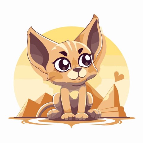 Cute little kitten sitting in the desert. Vector cartoon illustr