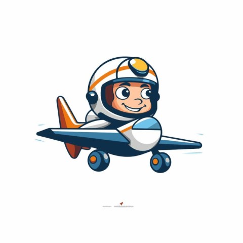 Cute cartoon astronaut with airplane on white background. Vector