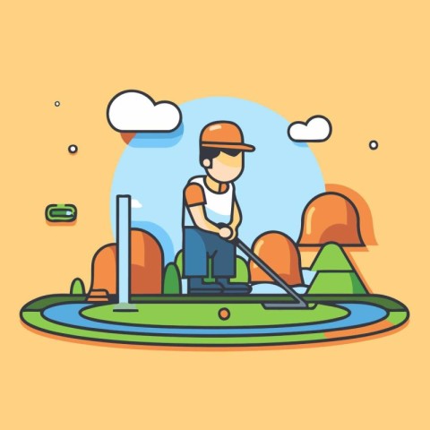 Golf player in action. Vector illustration in flat design style.