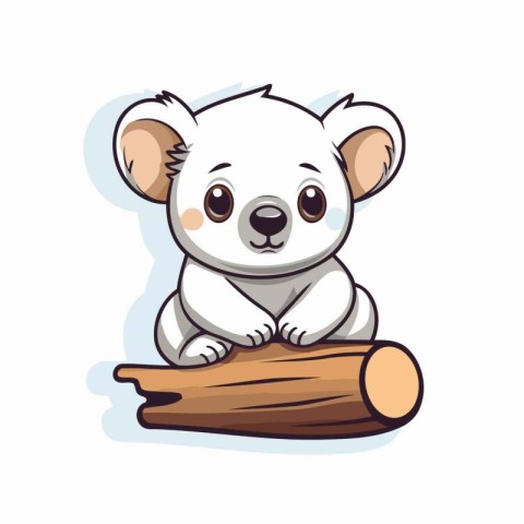 Cute cartoon koala sitting on a log. Vector illustration.