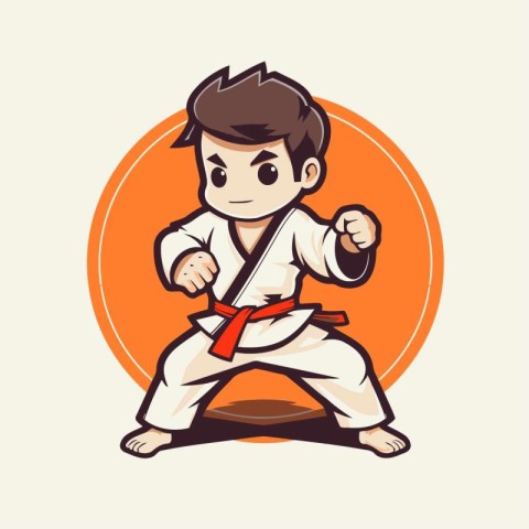 Taekwondo vector illustration. Cartoon karate boy with red belt