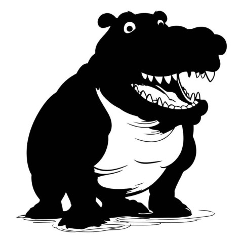 Hippopotamus - black and white vector illustration. isolated on