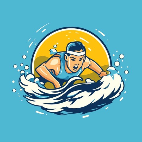 Swimmer swimming in the sea. Vector illustration of a man swimmi