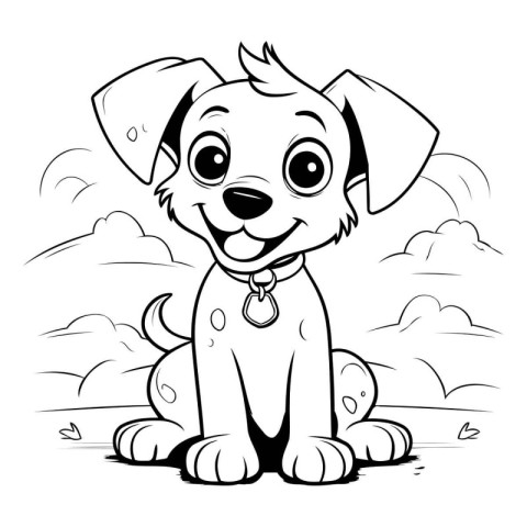 Black and White Cartoon Illustration of Cute Puppy Dog Animal Ch