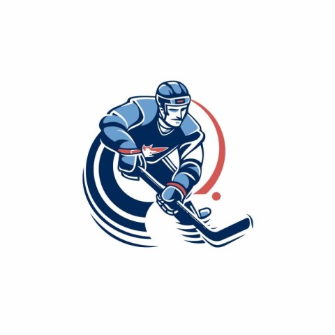 Ice hockey player with the stick and puck vector logo design tem