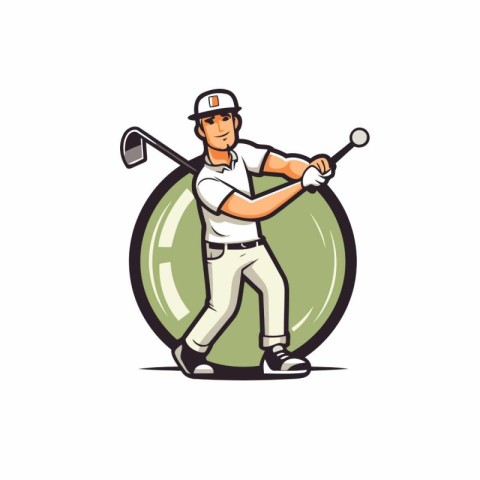 Golf player with club and ball. Vector illustration of a golf pl